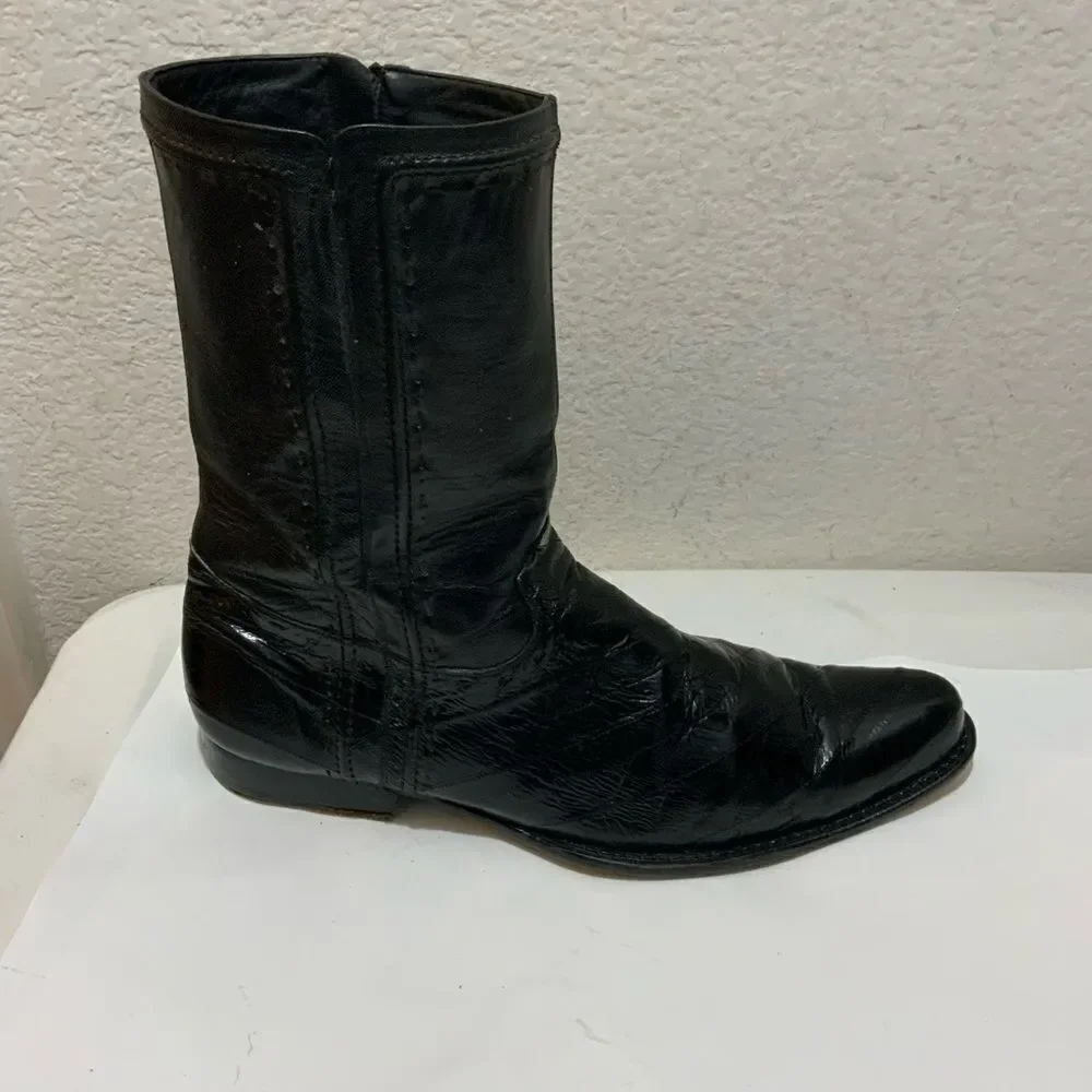 Belvedere Studio Men’s Boots Genuine Eel Skin Black Western Zip Size 13